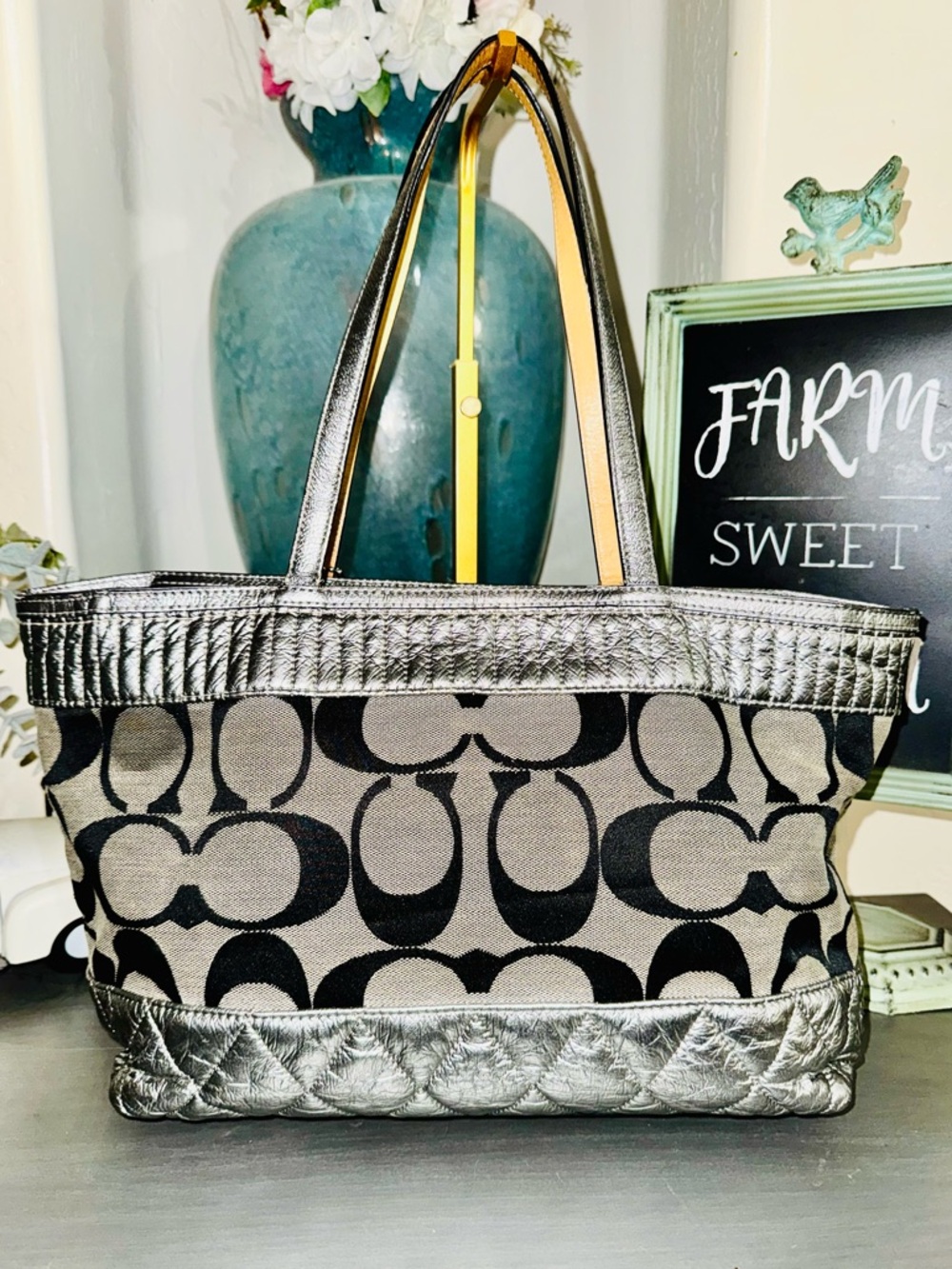 Coach Signature Metallic Poppy Quilted Canvas Tote G1176-18676 (2011) EUC - Picture 6 of 16